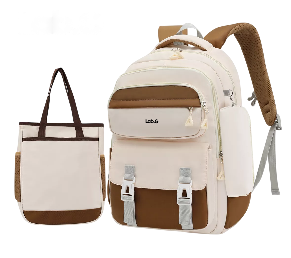 Foto 1 | Mochila Escolar De Viaje Para Laptop Gran Capacidad Set De 3 Piezas Beige/marrón