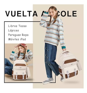 Foto 5 | Mochila Escolar De Viaje Para Laptop Gran Capacidad Set De 3 Piezas Beige/marrón