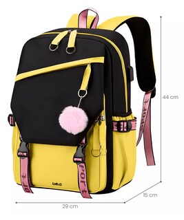 Foto 2 | Mochila Estilo Coreano Juvenil Lab.g Moda Con Puerto Usb Amarillo Negro