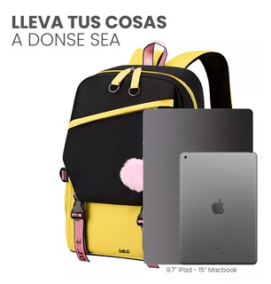Foto 4 | Mochila Estilo Coreano Juvenil Lab.g Moda Con Puerto Usb Amarillo Negro