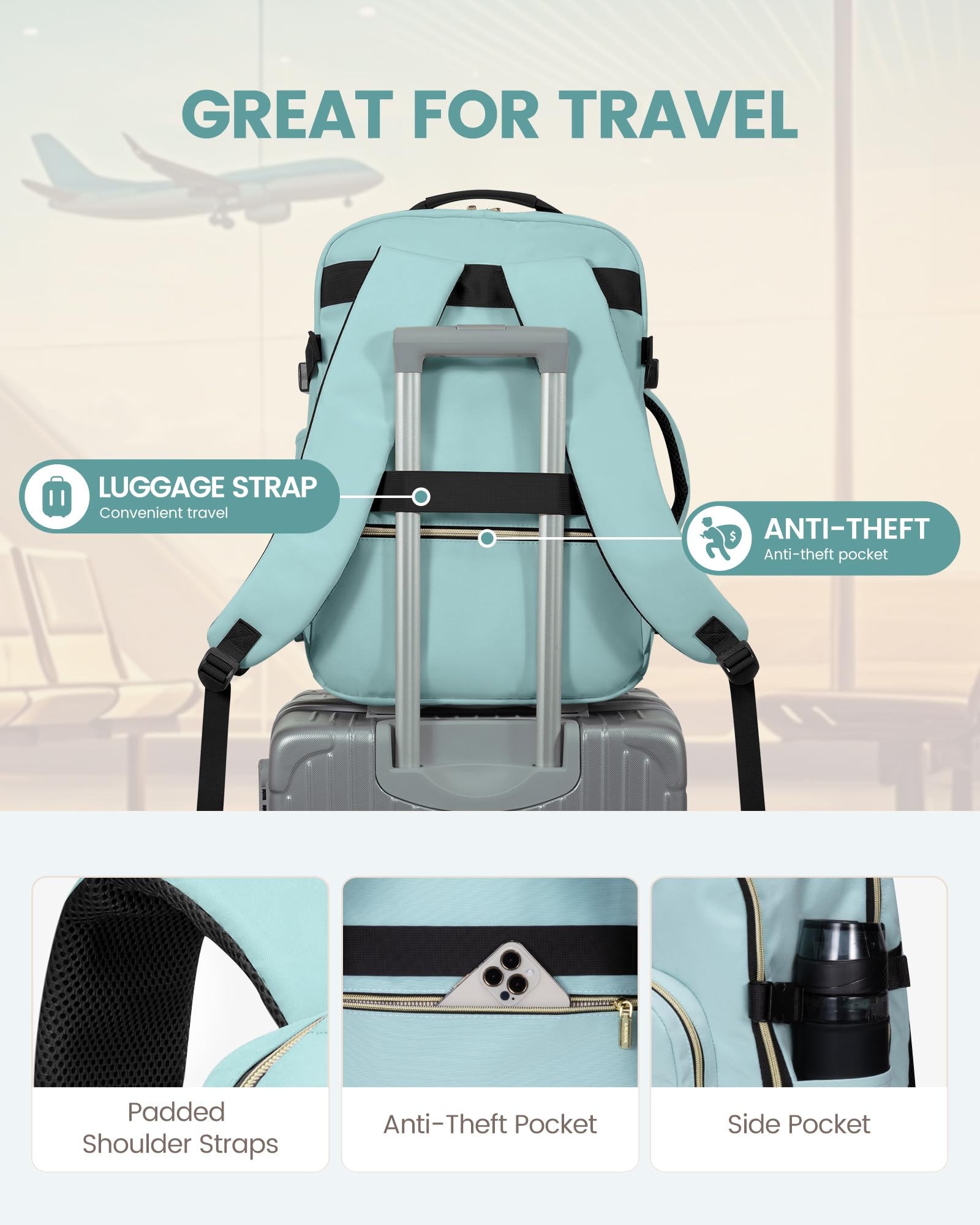 Foto 7 pulgar | Mochila Lovevook de Viaje 17 Pulgadas Menta - Venta Internacional