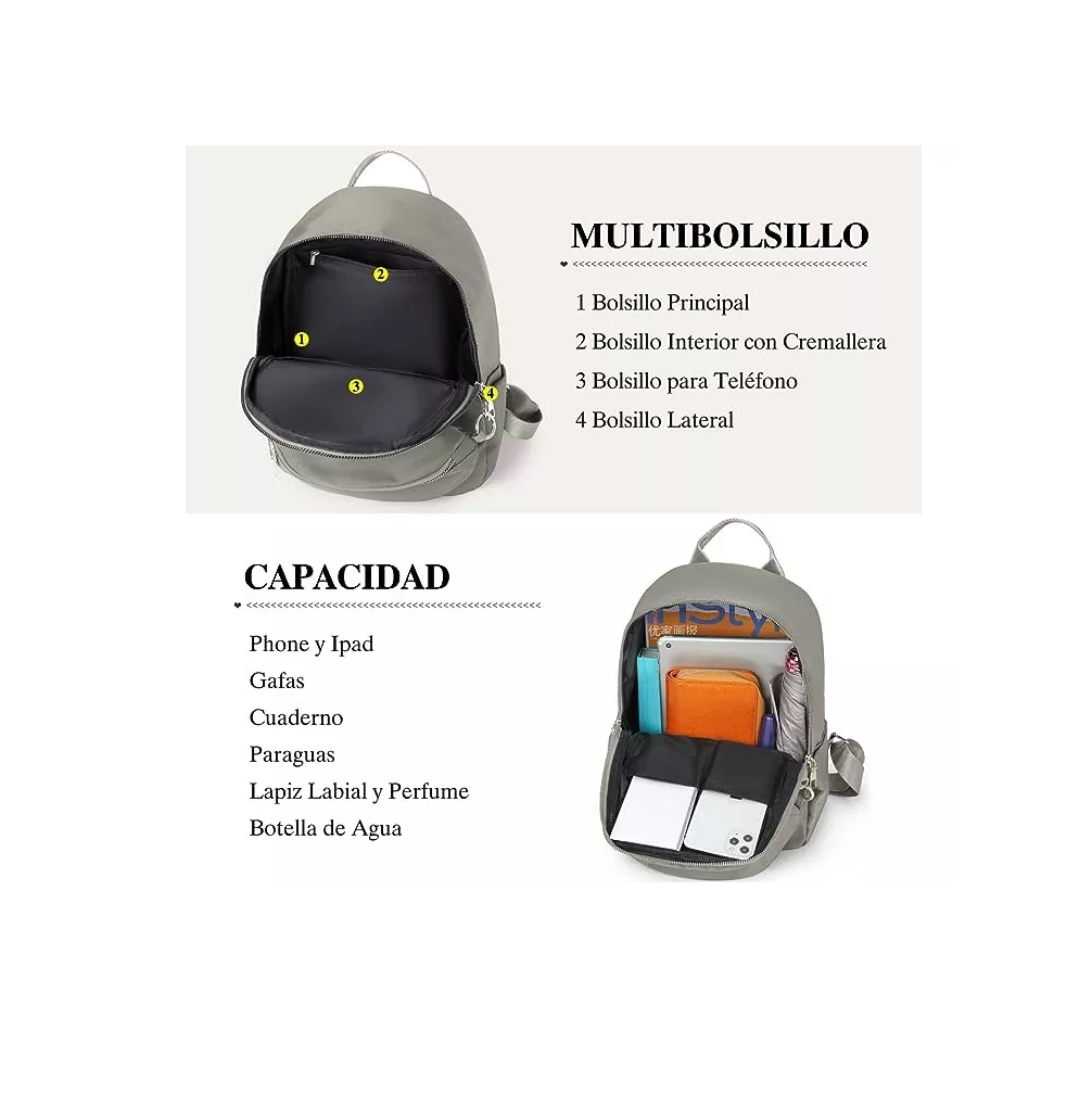 Foto 3 pulgar | Bolsas Mochilas Escolares De Mujer Bolso Antirrobo 2 Piezas Moda Caqui