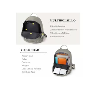 Foto 2 | Bolsas Mochilas Escolares De Mujer Bolso Antirrobo 2 Piezas Moda Caqui