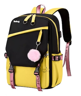Foto 1 | Mochila Kawaii Estilo Coreano Belug Juvenil Moda Con Puerto Usb Amarillo Con Negro