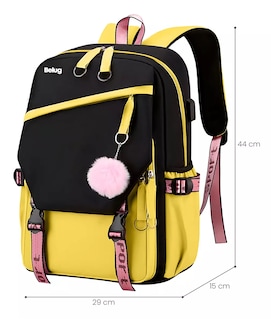 Foto 2 | Mochila Kawaii Estilo Coreano Belug Juvenil Moda Con Puerto Usb Amarillo Con Negro