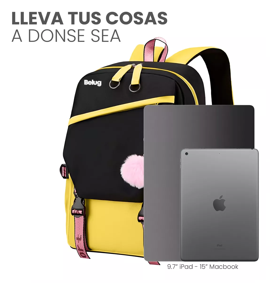 Foto 4 | Mochila Kawaii Estilo Coreano Belug Juvenil Moda Con Puerto Usb Amarillo Con Negro