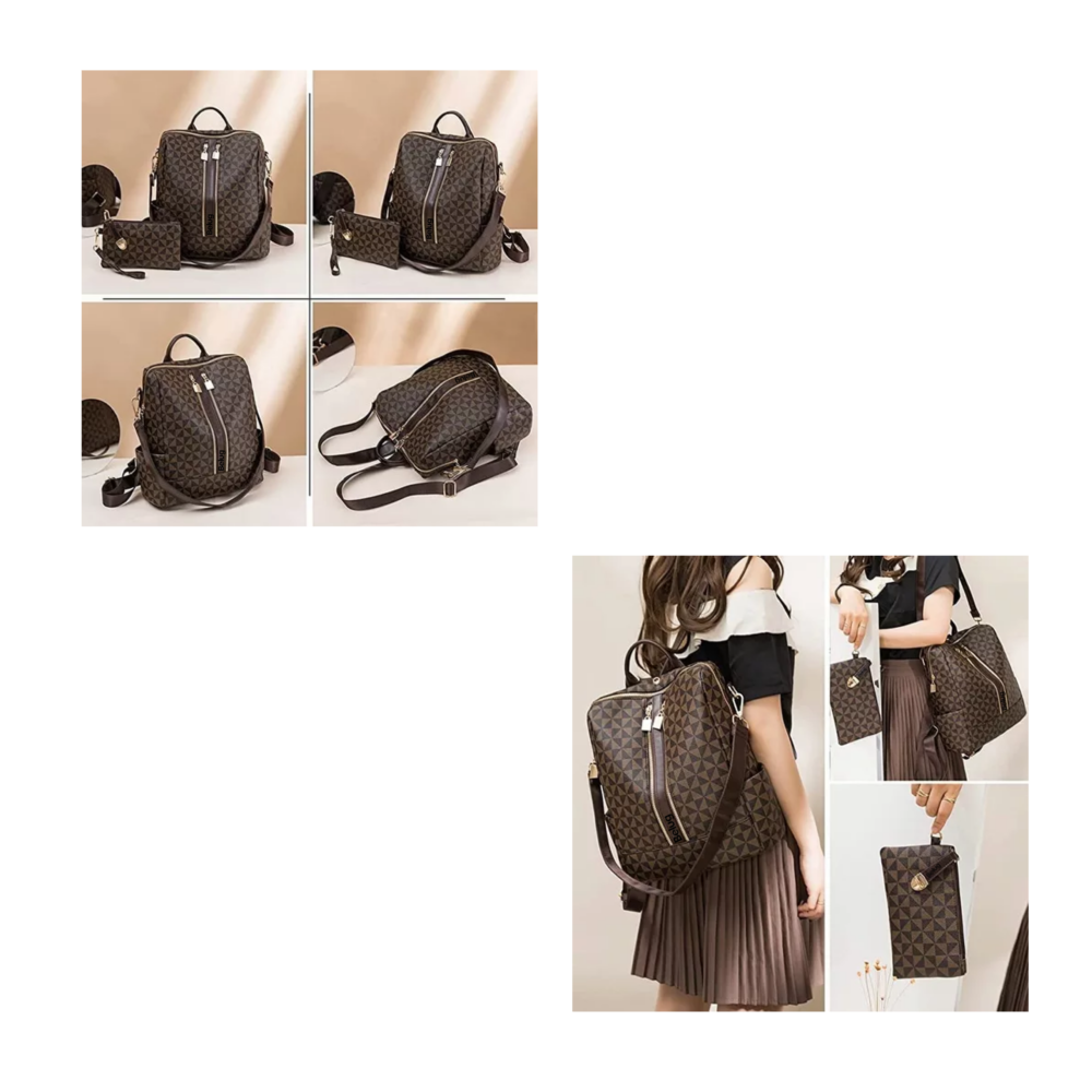 Foto 3 pulgar | Kit Mochila Belug,  Moda Casual Bolso Casual Para Mujer 2 Piezas, Marrón Oscuro