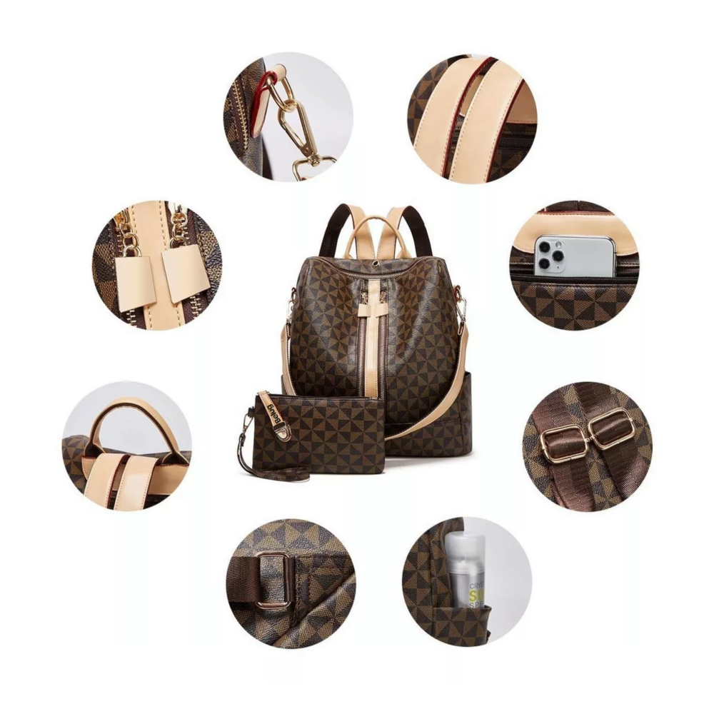 Foto 5 pulgar | Kit Mochila Belug,  Moda Casual Bolso Casual Para Mujer 2 Piezas, Marrón Oscuro