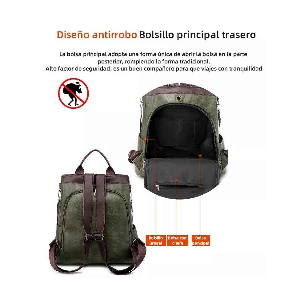 Foto 4 | Mochila Mujer, Mochila Antirrobo Bolsos Mochila Mujer Piel, Belug  Verde