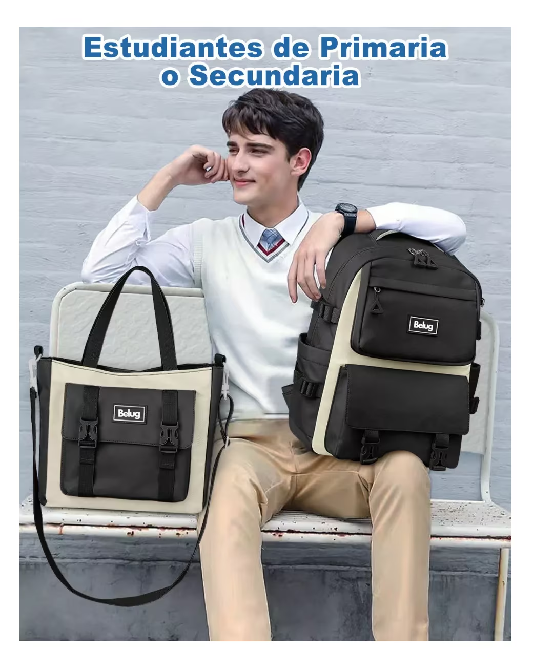 Foto 5 pulgar | Mochila Escolar Viaje Bolsa Impermeable Mochilas Reforzada 2 En 1 Belug Negro