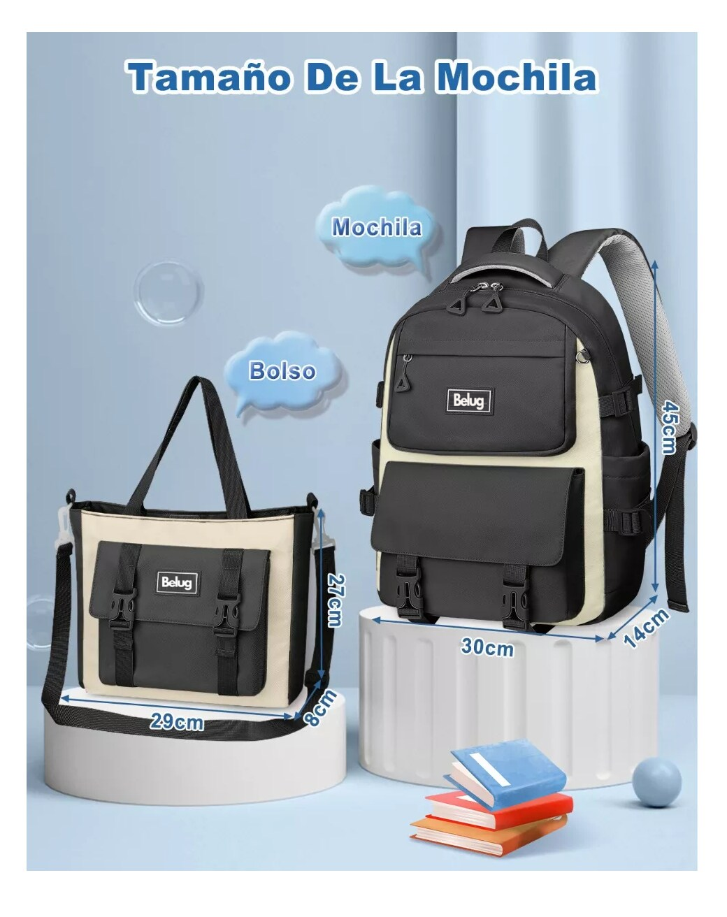 Foto 5 | Mochila Escolar Viaje Bolsa Impermeable Mochilas Reforzada 2 En 1 Belug Negro