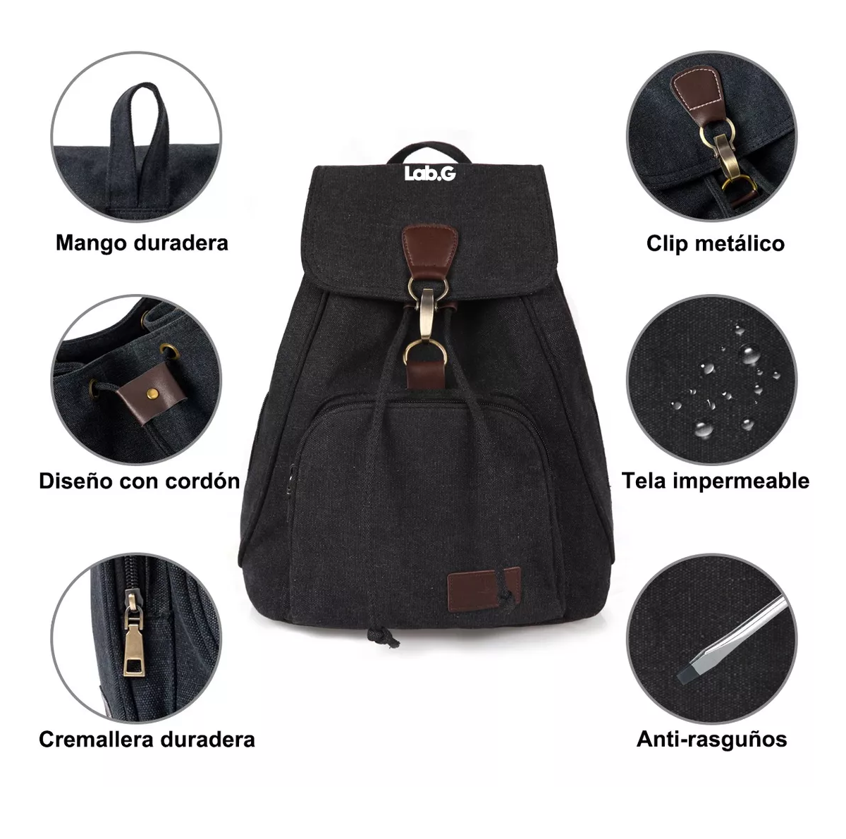 Foto 2 | Mochila Escolar Antirrobo Para Mujer, Lab.g Negro