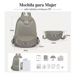 Foto 2 | Bolsas Mochilas Escolares De Mujer Bolso Antirrobo 2 Piezas Moda Belug Caqui