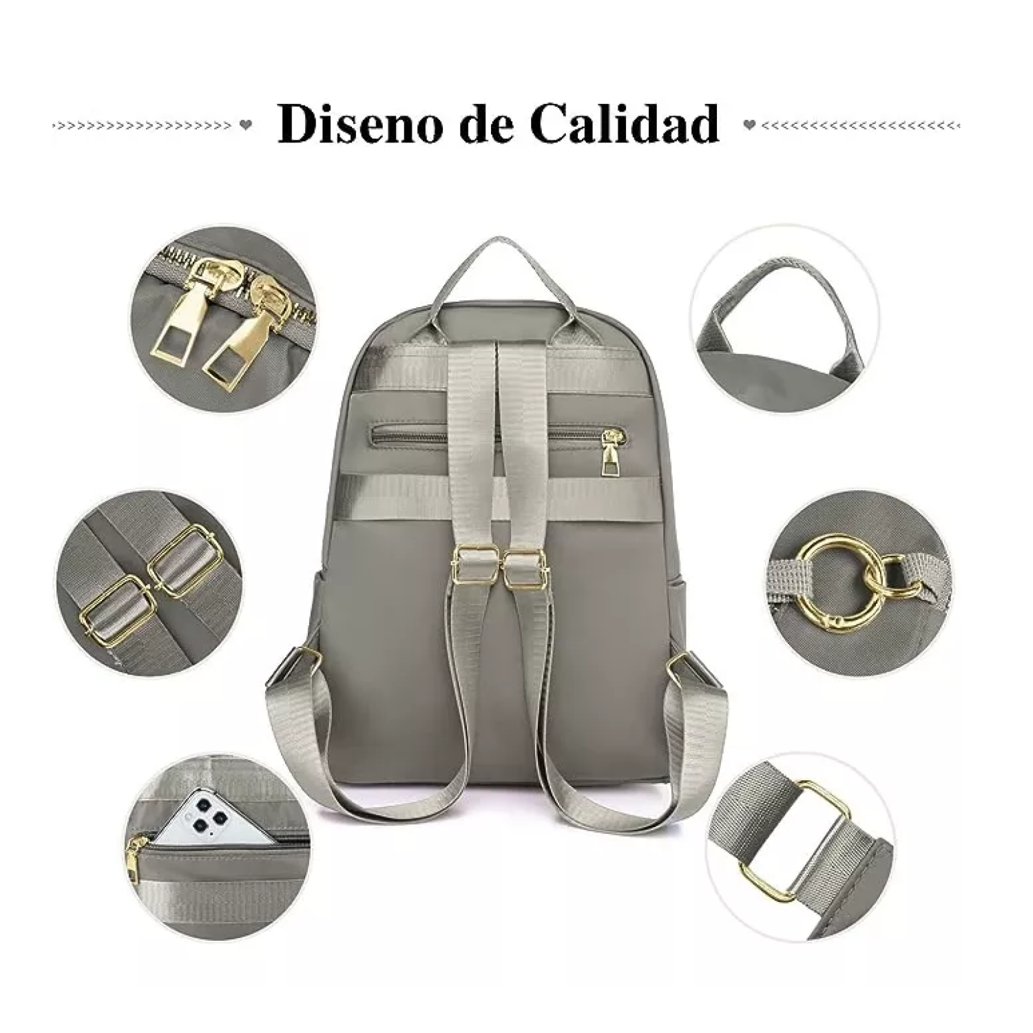Foto 5 pulgar | Bolsas Mochilas Escolares De Mujer Bolso Antirrobo 2 Piezas Moda Belug Caqui