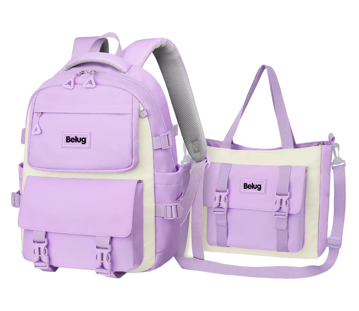 Mochila Escolar Viaje Bolsa Impermeable Mochilas Reforzada 2 En 1, Belug  Violeta