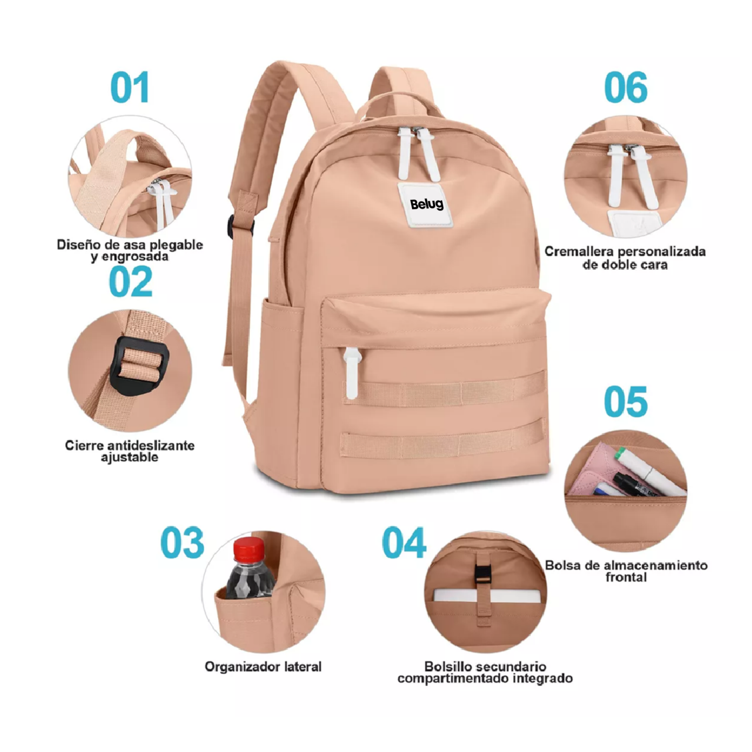 Foto 3 pulgar | Mochila Escolar De Moda Y Viaje Belug Rosa