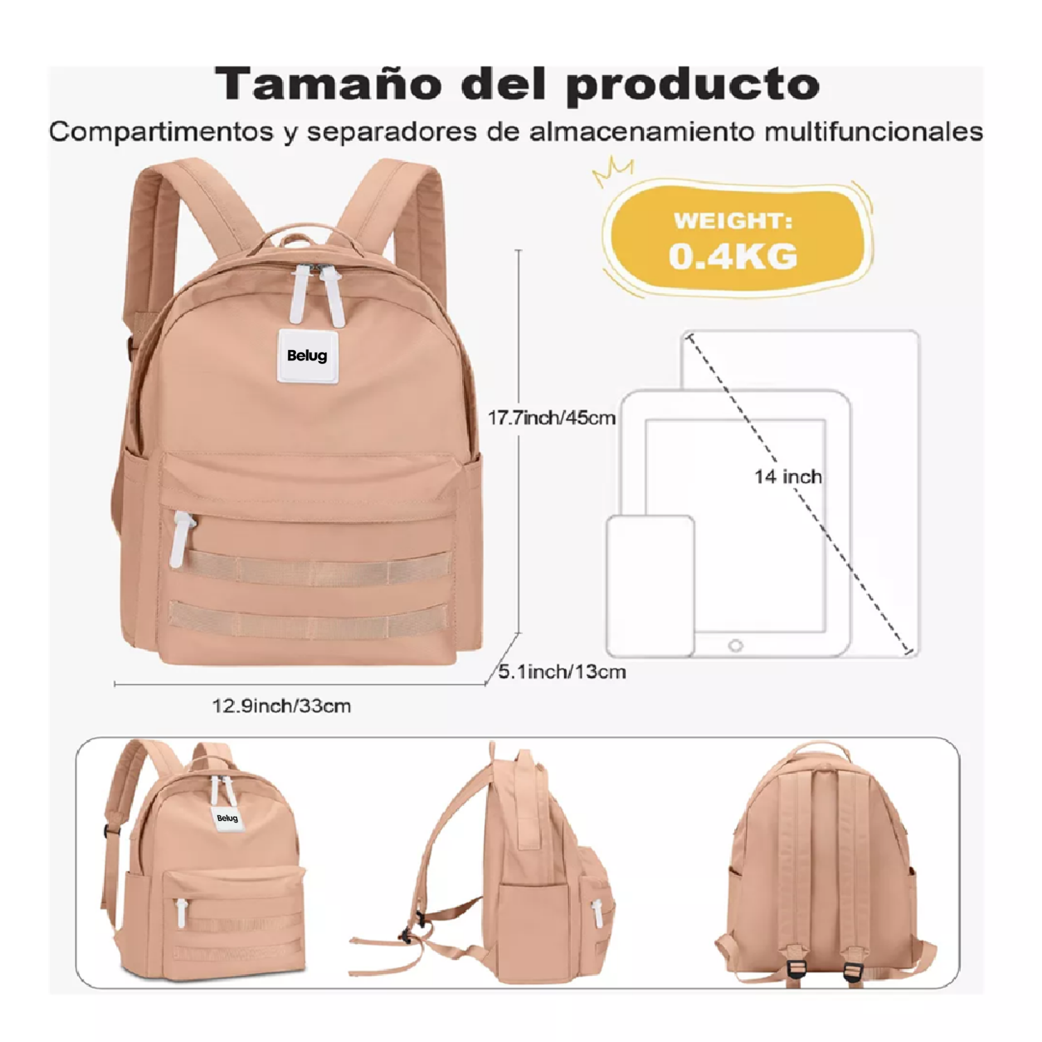 Foto 6 pulgar | Mochila Escolar De Moda Y Viaje Belug Rosa