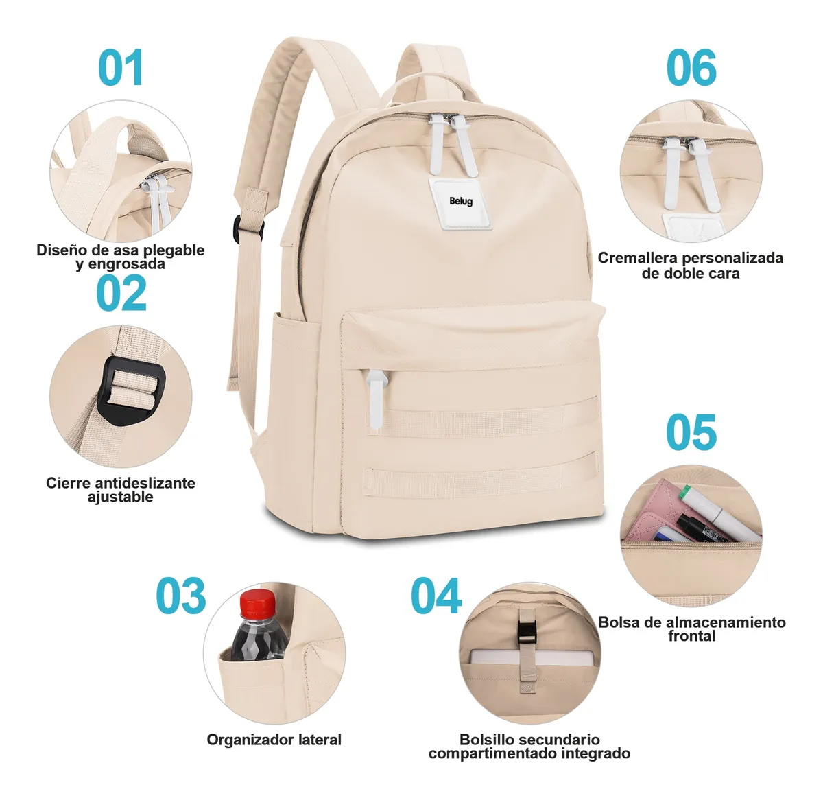 Foto 4 pulgar | Mochila Escolar De Moda Y Viaje Belug Beige