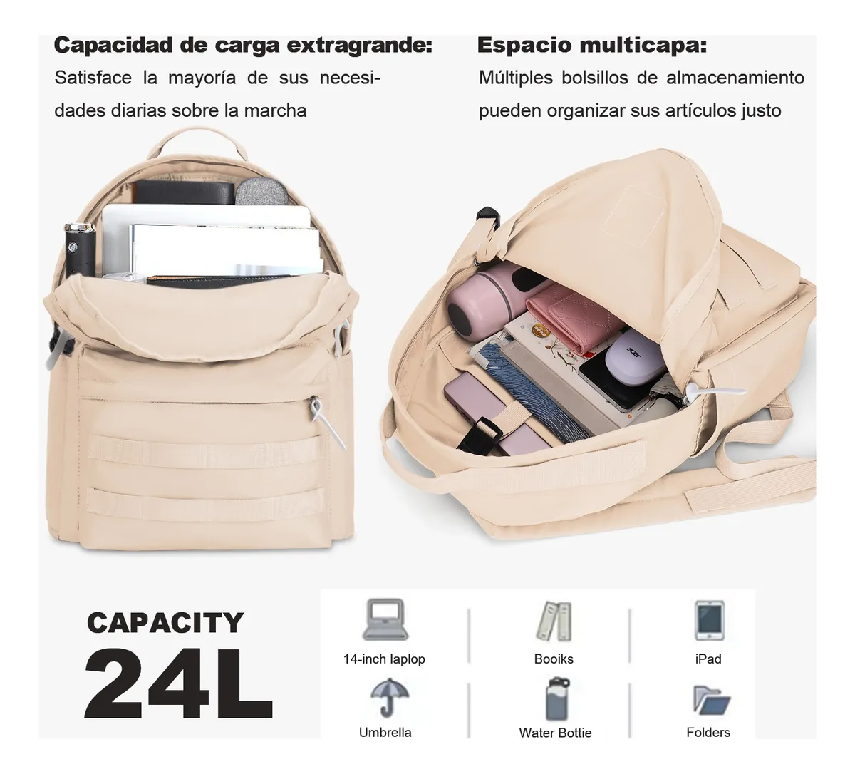 Foto 5 pulgar | Mochila Escolar De Moda Y Viaje Belug Beige
