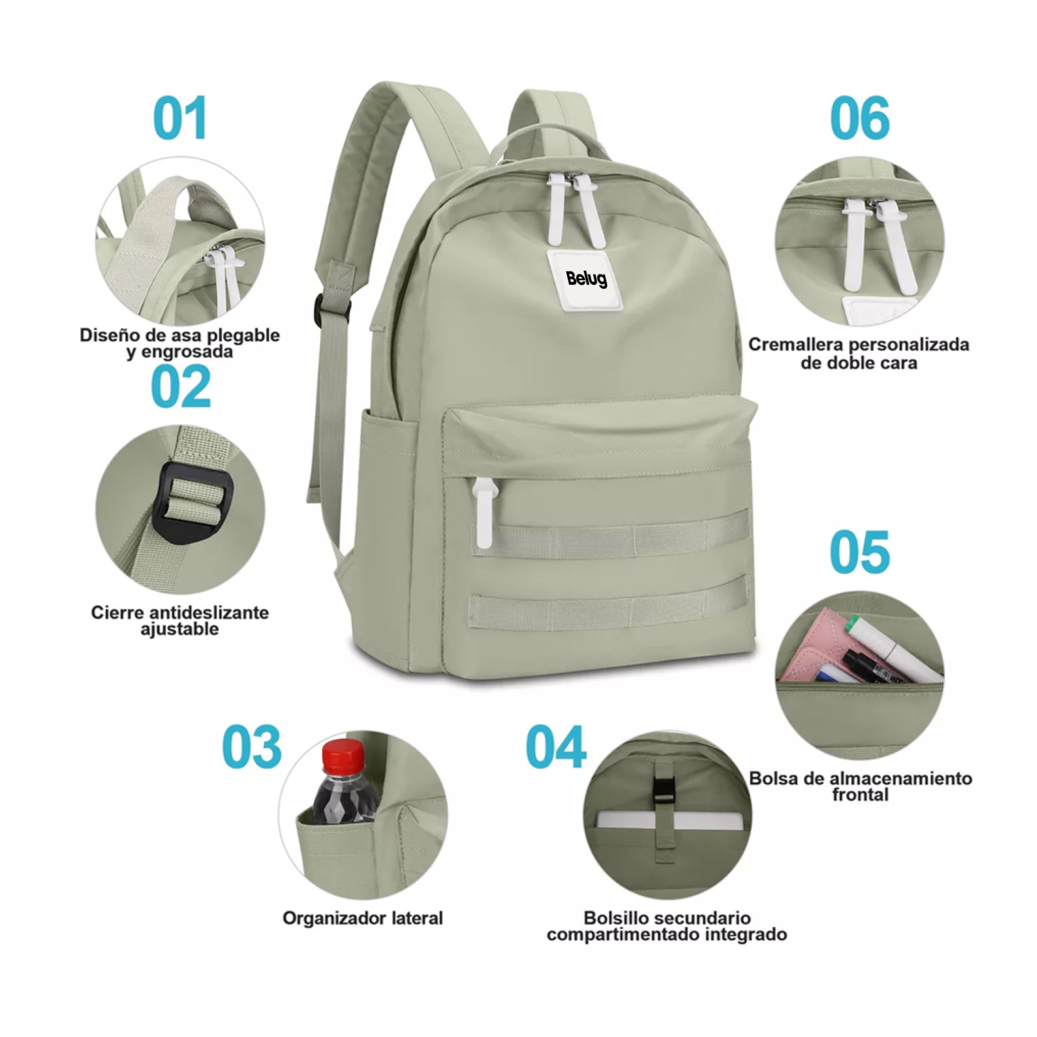 Foto 3 pulgar | Mochila Escolar De Moda Y Viaje Belug Verde