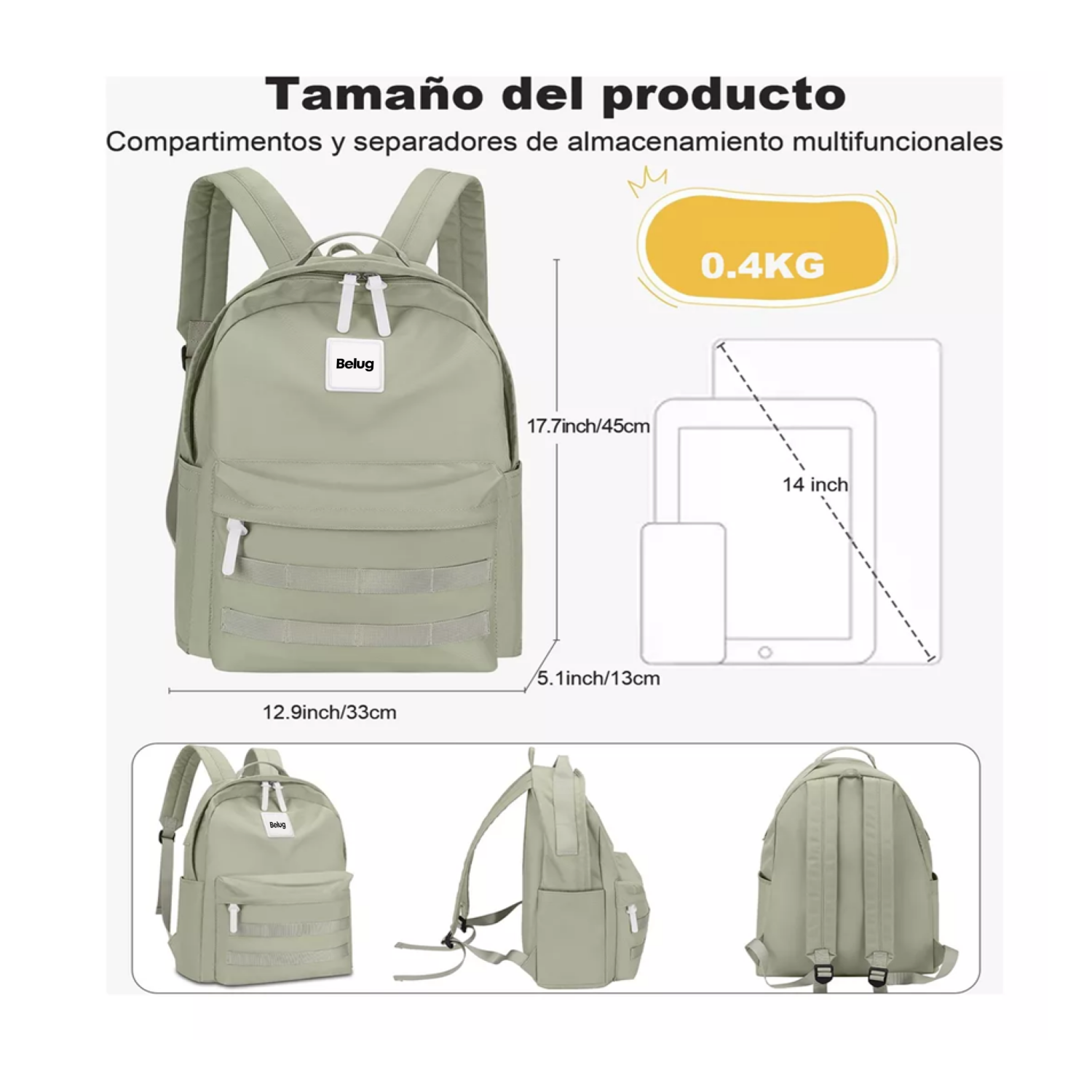 Foto 6 pulgar | Mochila Escolar De Moda Y Viaje Belug Verde