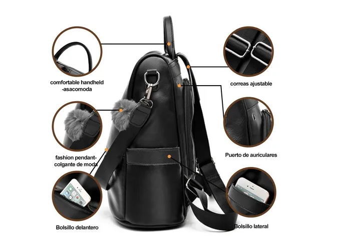 Foto 4 pulgar | Mochila Xtellar Mujer Moda Impermeable Cuero Bolsa Para Mujer Color Negro