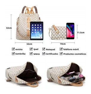 Foto 2 | Kit Mochila Moda Casual Lab.g Bolso Casual Para Mujer, 2 Piezas, Blanco