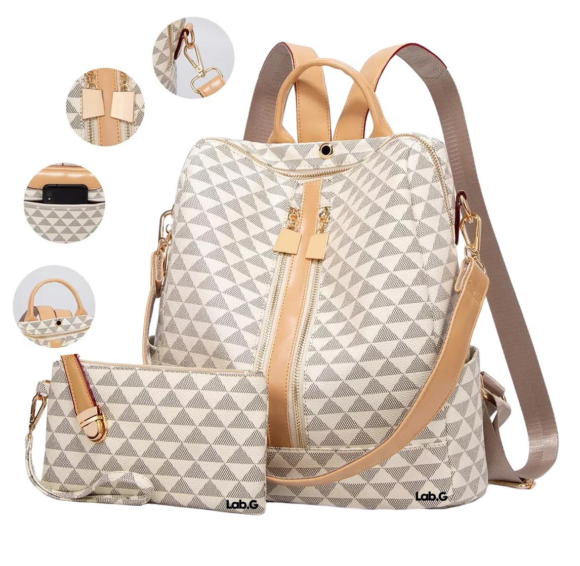 Foto 5 pulgar | Kit Mochila Moda Casual Lab.g Bolso Casual Para Mujer, 2 Piezas, Blanco