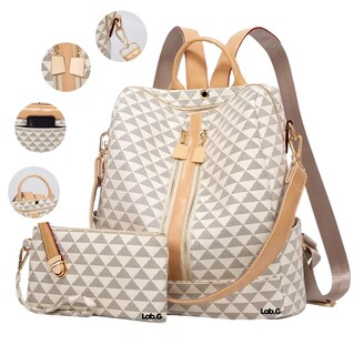 Foto 4 | Kit Mochila Moda Casual Lab.g Bolso Casual Para Mujer, 2 Piezas, Blanco