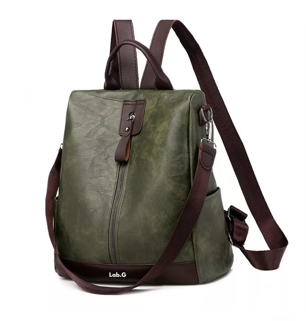 Mochila De Mujer, Mochila Antirrobo Piel, Verde