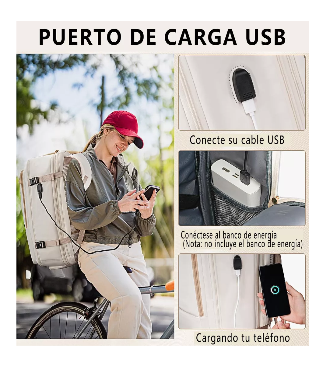 Foto 6 pulgar | Mochila De Viaje Para Mujer, 52l Beige