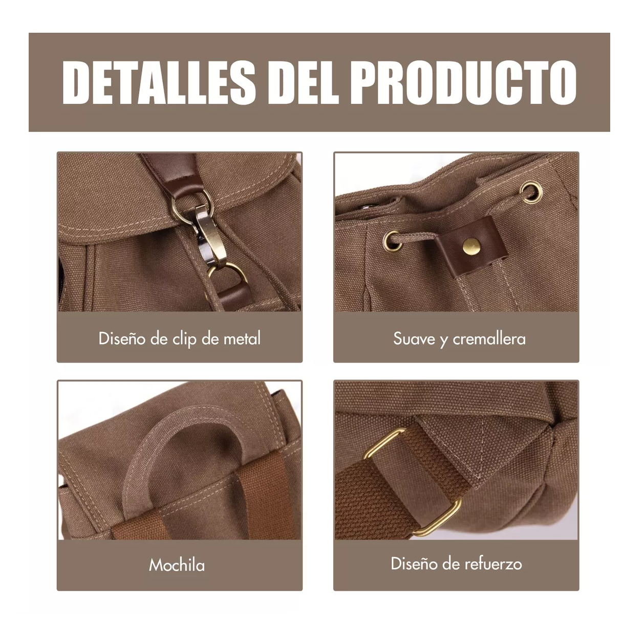 Foto 6 pulgar | Mochila Escolar Antirrobo Para Mujer Mochila De Lona Se Adapta Una Laptop De 13 Pulgadas Marrón