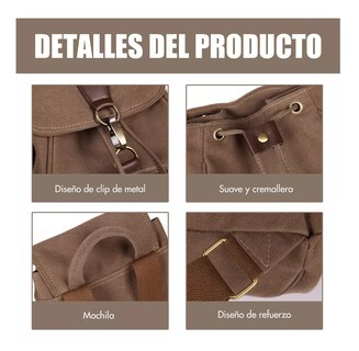 Foto 5 | Mochila Escolar Antirrobo Para Mujer Mochila De Lona Se Adapta Una Laptop De 13 Pulgadas Marrón