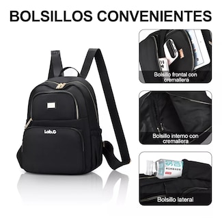 Foto 4 | Mochila Bolso De Mujer Lab.g Impermeable Antirrobo Moda, Negro