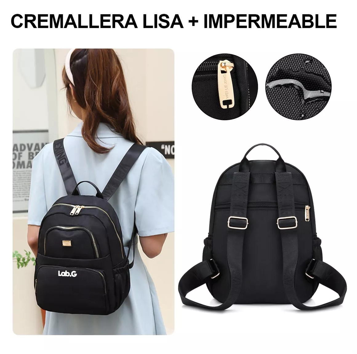 Foto 5 | Mochila Bolso De Mujer Lab.g  Impermeable Antirrobo Moda, Negro
