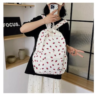 Foto 3 | Mochila De Pana Y Fresa Lab.g, Bonita Mochila Beige Fresas