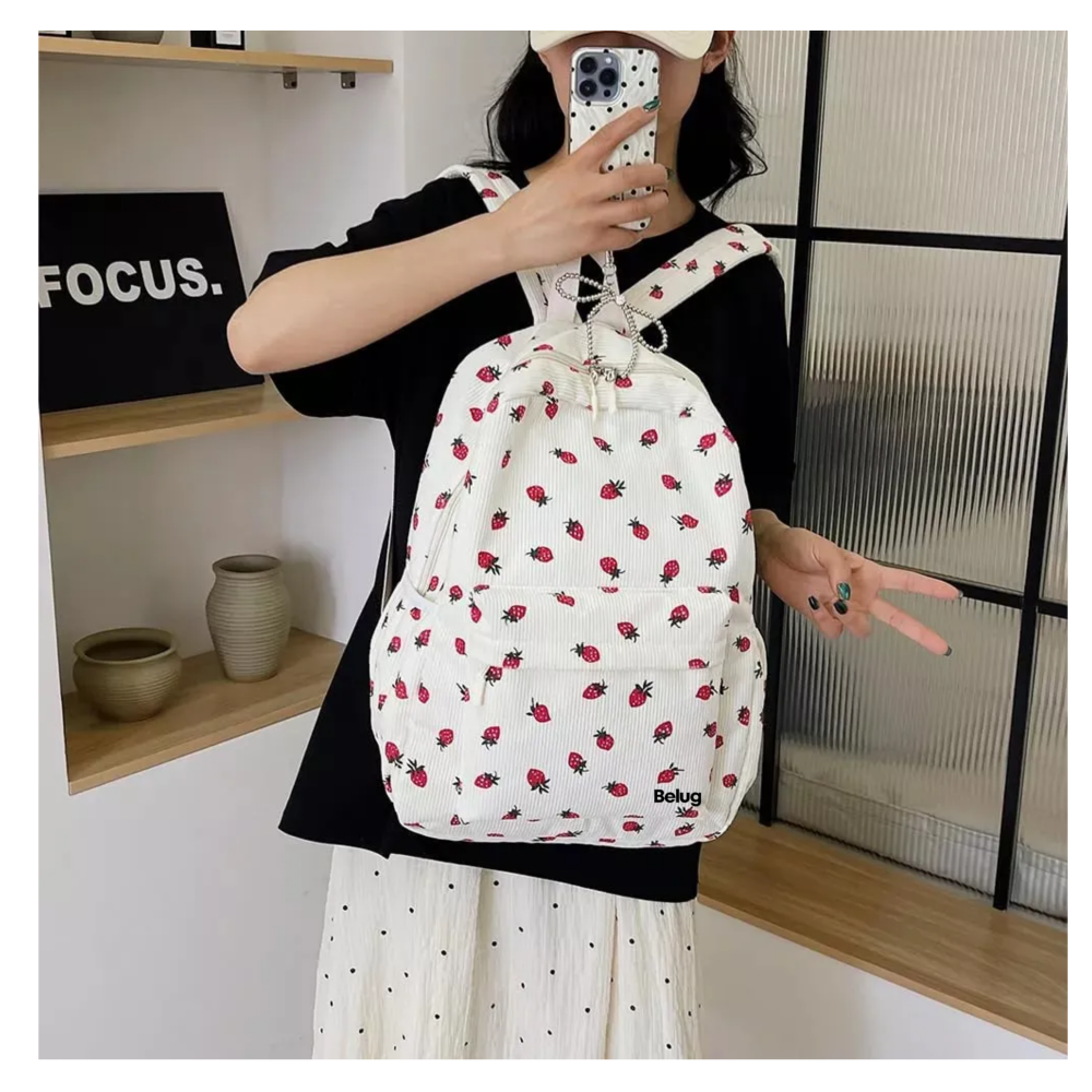Foto 3 | Mochila De Pana Y Fresa Belug, Bonita Mochila Beige Fresas