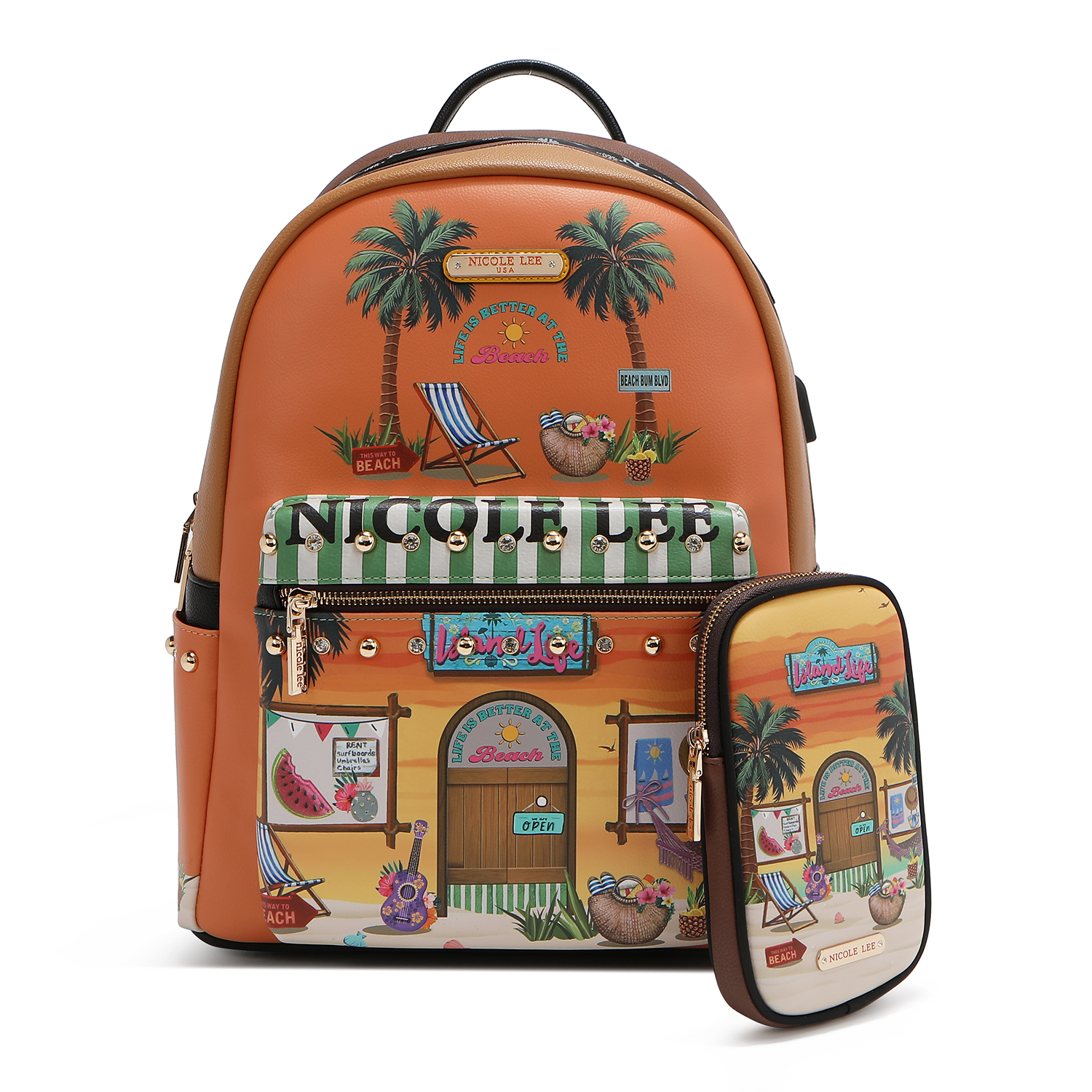 Foto 2 pulgar | Mochila Nicole Lee Print Porta Laptop Sun & Sand