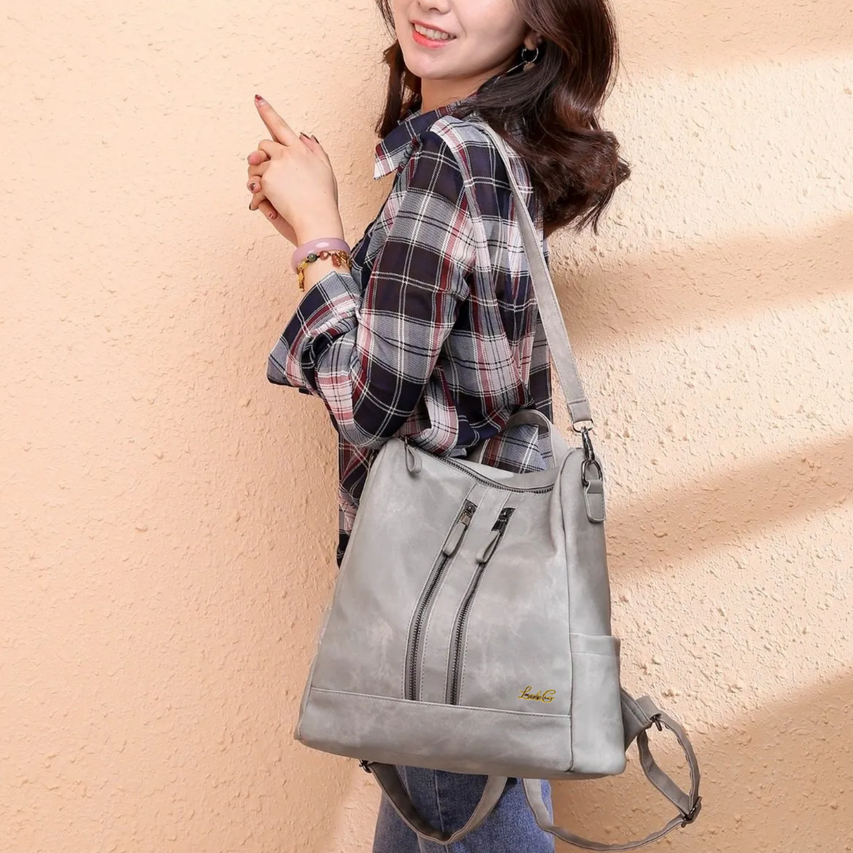 Foto 3 | Mochila Bolsa Escolar Estudiante Moda Bolsillo Hombro Casual Lab.g Gris