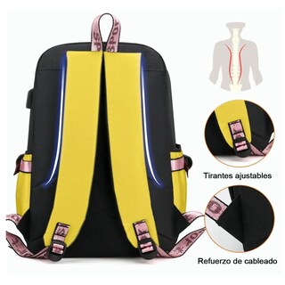 Foto 5 | Mochila Estilo Coreano Juvenil Moda Con Puerto Usb Negro Con Amarillo Lab.g Multicolor
