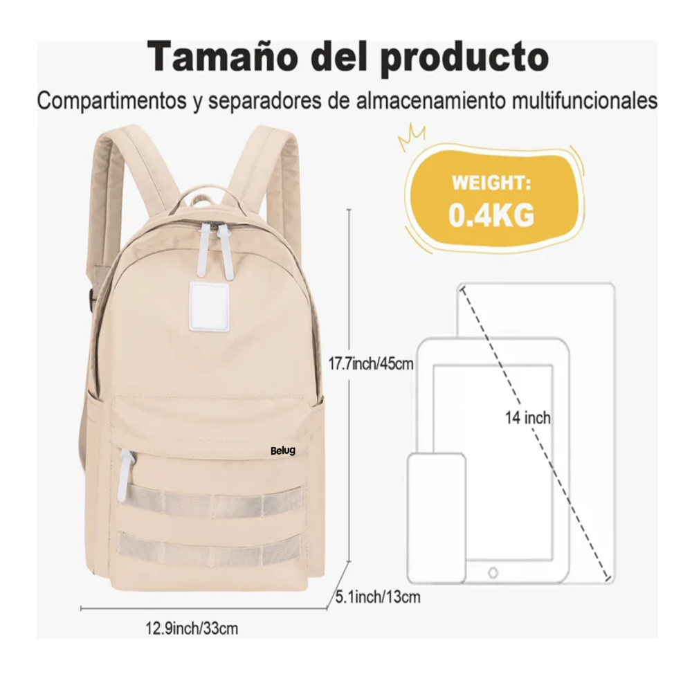 Foto 3 pulgar | Mochilas Juvenil Estudiante Casual Belug,  Beige