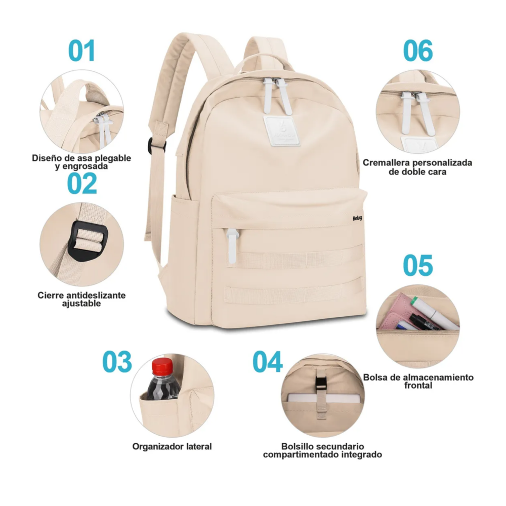 Foto 4 pulgar | Mochilas Juvenil Estudiante Casual Belug,  Beige