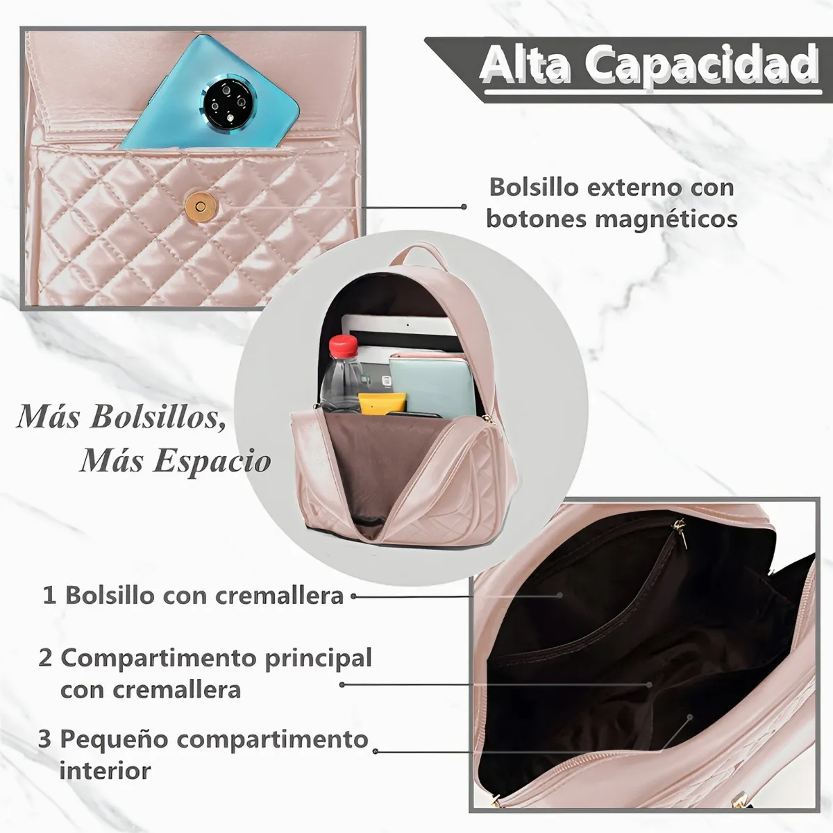 Foto 4 pulgar | Mochilas Damas Bolsas De Cuero Versátil Conjunto 3 Pack Lab.g Rosa