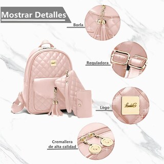 Foto 4 | Mochilas Damas Bolsas De Cuero Versátil Conjunto 3 Pack Lab.g Rosa