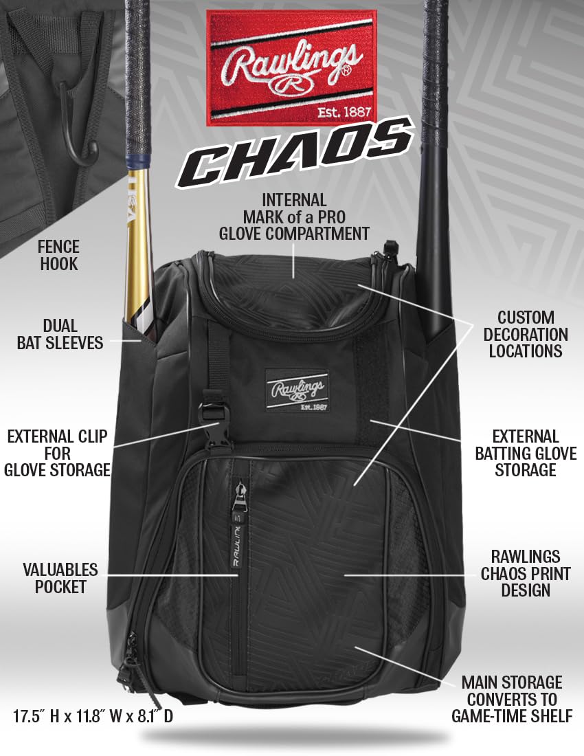 Foto 7 pulgar | Mochila Rawlings Chaos Series Para Béisbol Juvenil Negra - Venta Internacional.