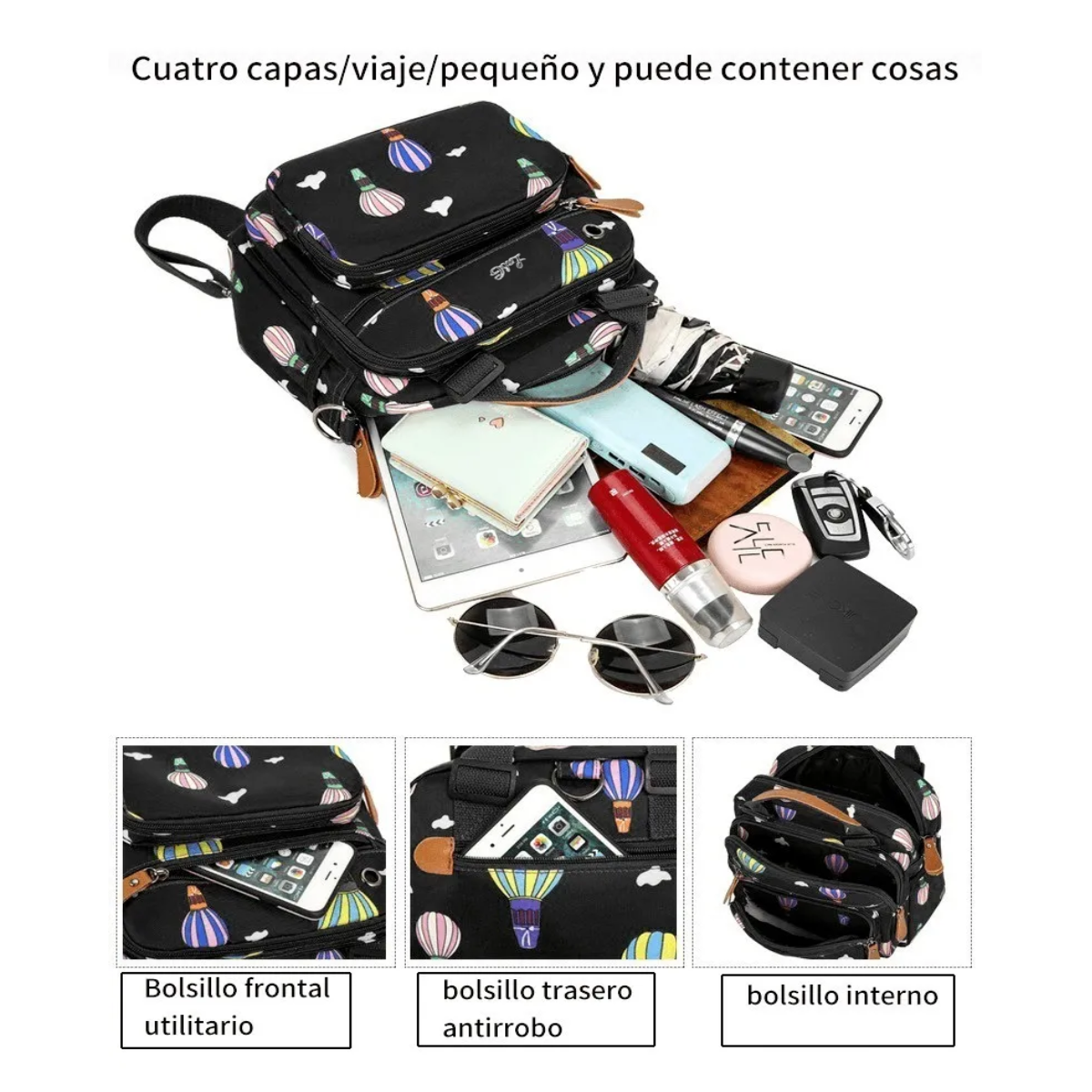 Foto 5 pulgar | Mochila Para Mujer De Mano Impermeable Negro Con Globos Lab.g Negro