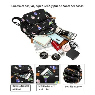 Foto 4 | Mochila Para Mujer De Mano Impermeable Negro Con Globos Lab.g Negro