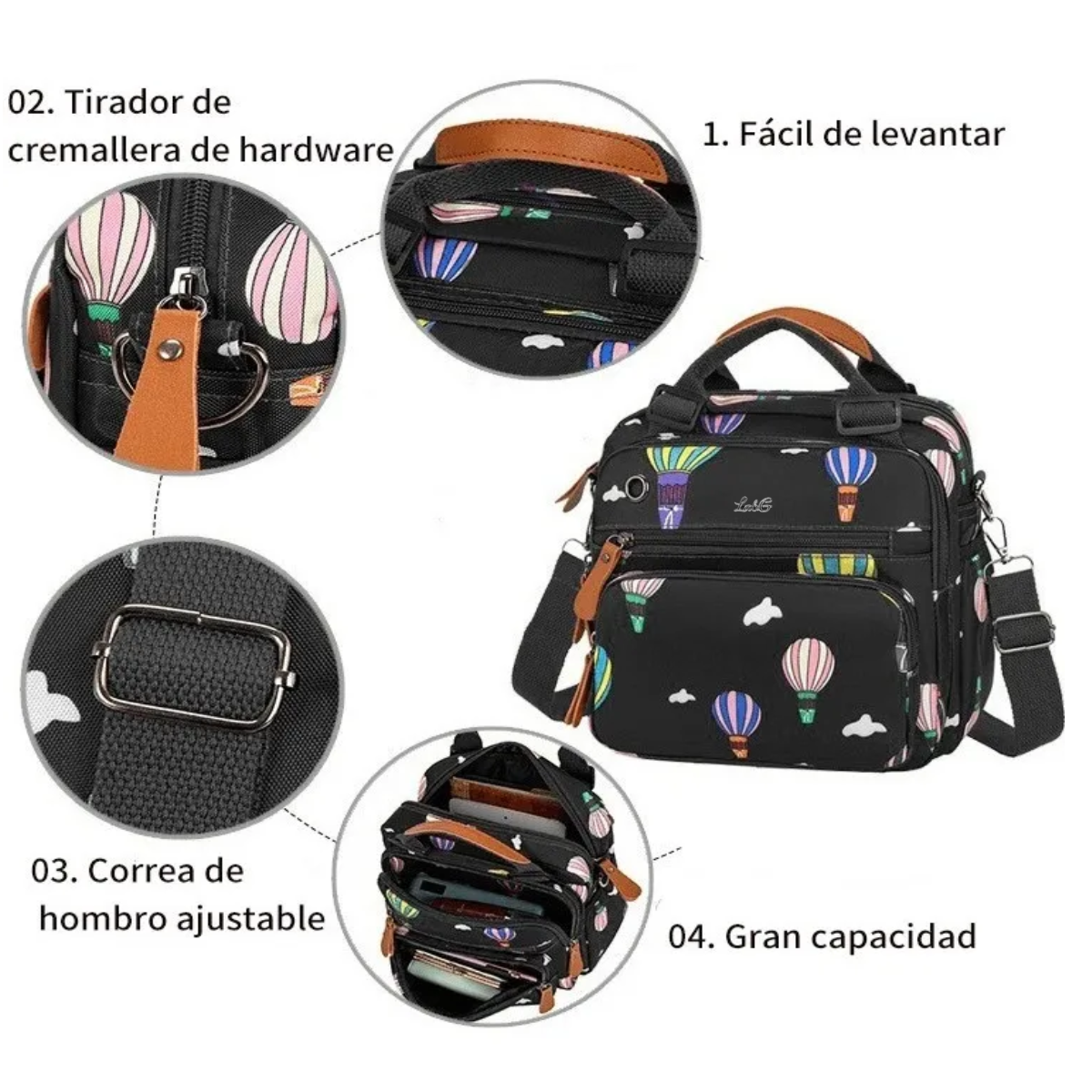 Foto 6 pulgar | Mochila Para Mujer De Mano Impermeable Negro Con Globos Lab.g Negro