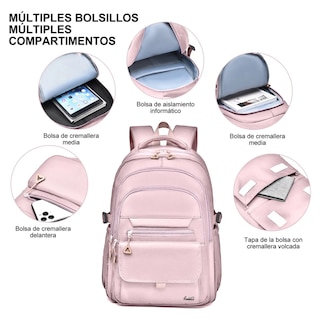Foto 2 | Mochila Escolar Viaje Casual Unisex Gran Capacidad Con Multi Bolsillos Mochila Lab.g Rosa
