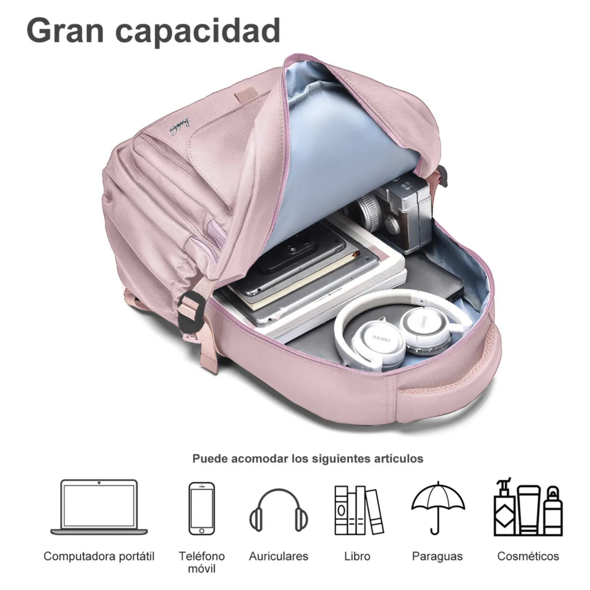 Foto 4 | Mochila Escolar Viaje Casual Unisex Gran Capacidad Con Multi Bolsillos Mochila Lab.g Rosa